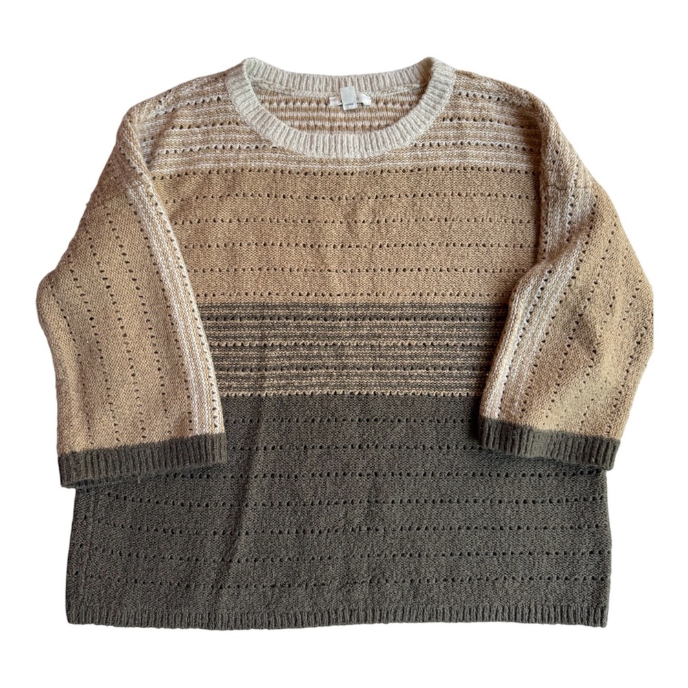 Caslon Petite Colorblock Knit Sweater Brown Tan Olive‎ Green Medium P M